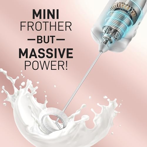 Image of Mini & Mighty Milk Frother Wand - Powerful Handheld Coffee Frother, Battery Operated Drink Mixer - Compact Pocket Size - Detachable Whisk for Latte, Cappuccino, Matcha, Hot Chocolate