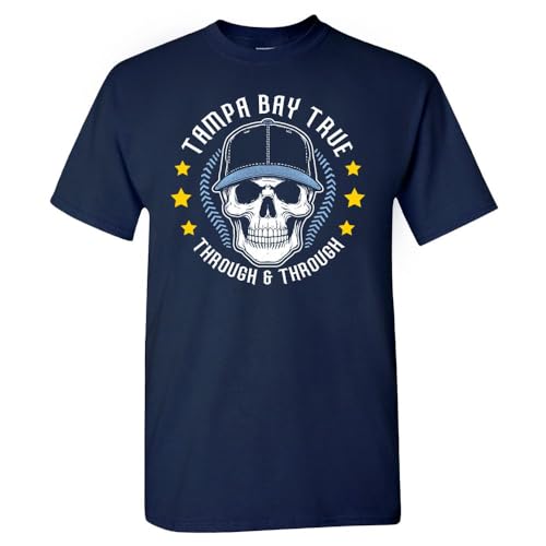 Tampa Bay True Through & Through Mens Skull T-Shirt for Tampa Bay Fans (Navy Shirt XL)