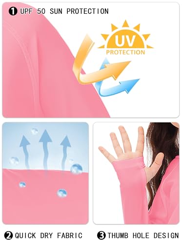 Image of Remimi Kids Sun Shirt Rash Guard Quick Dry Sun Protection Athletic Hoodie Hiking Shirts 3-12 Years