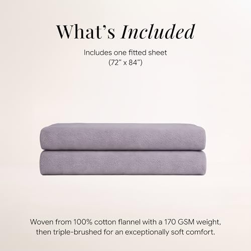 Image of Tribeca Living Cal King Flannel Fitted Sheet - 170 GSM 100% Cotton Brushed Flannel, Extra Deep Pocket 24 Inch, Heavyweight Warm Cozy Bedding, Soft Breathable Winter Sheet, Lavender
