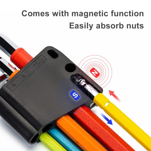 Delixi Color Coded Ball End Hex L-Key Set, Metric 1.5-10Mm, 9 Pieces, Long Arm Allen Wrench Set #TOP1