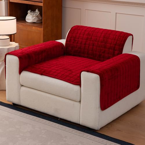 MDSASFD Sectional Velvet Couch Covers for 1 Seat, Red, 1PC, 27.6"x27.6"