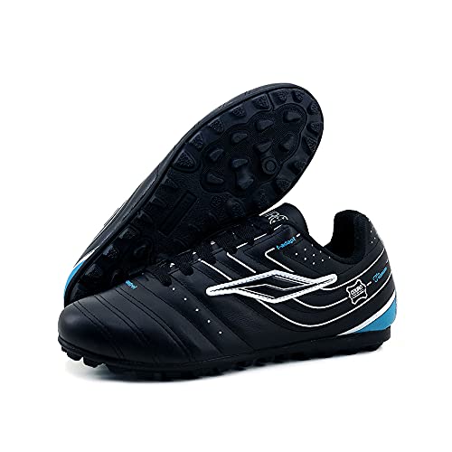 Chuteira Society Adulto Couro Modelo Novo Macia Leve AS341 Cor:Preto-Turquesa;Tamanho:38