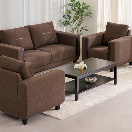 Image of Home Centre 5 Seater Berry Fabric Sofa|Fabric Sofa Set for Living Room|(Beige)|2 Year Warranty