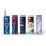 MK Wind Proof Jet Flame Lighters, 5PCS Striking Design, Ideal as Lighters for Candle, Camping, Outdoor use, Butane Refillable Lighter (EDMGenre-5PC)
