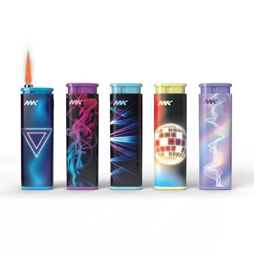 MK Wind Proof Jet Flame Lighters, 5PCS Striking Design, Ideal as Lighters for Candle, Camping, Outdoor use, Butane Refillable Lighter (EDMGenre-5PC)