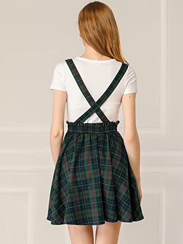 Allegra K Women's Plaid Pleated Mini Tartan Overall Skater Suspender Skirt Small Blue Green #TOP4