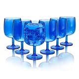 Yanglonghui - Juego de 6 copas de vino de plástico de 12 onzas, irrompibles, copas de plástico de colores reutilizables, apilables, aptas para lavaplatos, sin BPA, ideal para fiestas (azul, 12 onzas)