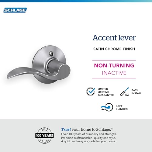 Image of SCHLAGE F170 ACC 626 LH Accent Dummy Lever, Long, Satin Chrome
