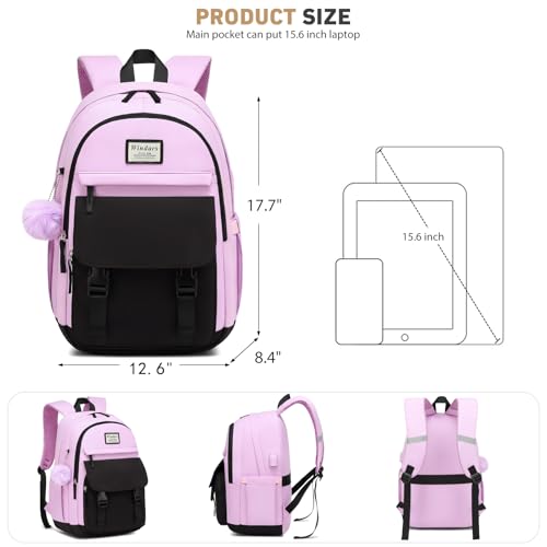 Image of WINDARS School Backpack for Teen Girls, Cute College Backpacks for Women Students Aesthetic Bookbag Large 15.6 Inch Laptop Bag Middle School Travel Back Pack (Black Purple)