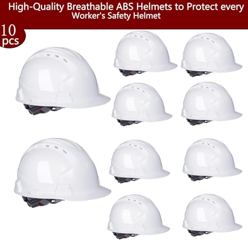 10 Pcs Suspension Hard Hat, 4-Point Ratchet Hard Hat with Vents & Sweatband, Adjustable ABS Construction Safety Helmet for Men and Women, Industrial Head Protection Gear - Image 3