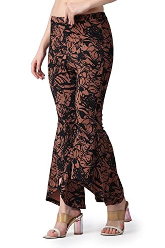 Image of POPWINGS Casual Marble Print Bell Bottom Trousers for Women || Flare Fit Women Trousers for Summer || Stylish Western Regular Fit Casual Bell Bottom Trousers for Women