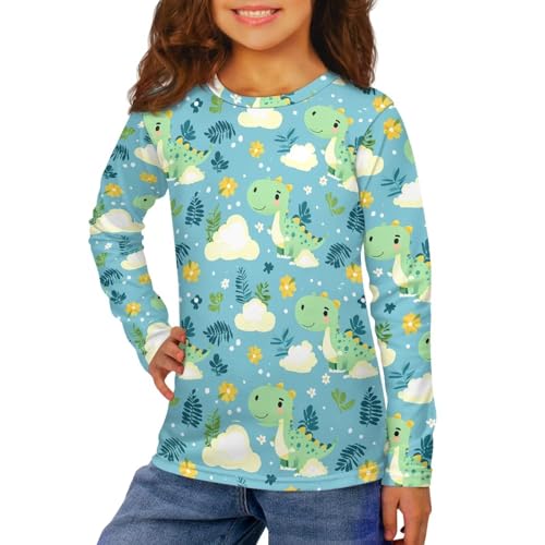 Long Sleeve Shirts for Girls 3-16 Years Soft Breathable Cute Cartoon Graphic Crewneck Top for School, Sports4