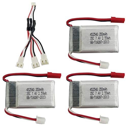 Pstars 3PCS Lipo Battery 7.4V 350mah Battery with 3 in 1 USB Cable Charger Conversion Line for MJX X401H X402 Drone Lithium Battery
