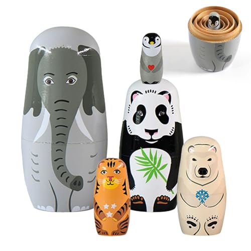 Hoshisea 5 Capas de Muñecas Rusas Matryoshka, Clásica Rusa Matryoshka de Madera, Muñecas de Madera para Anidar Animales, para Fiesta, Festival, Sala de Estar, Decoración de Dormitorio