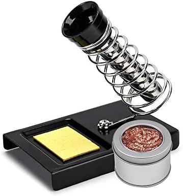 RMDTAYL Soldering Iron Holder,Soldering Iron Stand Spring Holders Support Solder with Brass Wool Soldering Tip Cleaner and Cleaning Sponge, Black, Medium