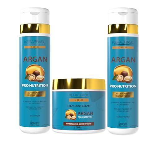 Kerabrasil Argan Oil Nourishing – Enriched with Keratin, Vitamins & Essential Fatty Acids – Gently Cleanses, Helps Revitalize Hair, Adds Softness & Shine (Set)