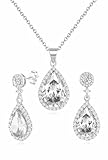 REASAYLL Jewelry Sets For Women 925 Sterling Silver Post Teardrop Dangle Stud Earrings Necklace Set Crystal Rhinestone Wedding Prom Costume Jewelry for Women