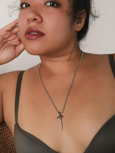 Sacina Gothic Silver-tone Sword Necklace, Gothic Punk Grunge Emo Necklace, Goth Jewelry, Halloween Christmas Jewelry Gift For Women2
