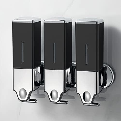No-Drill 3 Pack 500ml Wall Mounted Soap Dispenser for Bathroom and Kitchen, Shampoo and Conditioner Dispenser Drill Free with Adhesive(Square-Black)