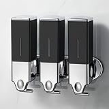 No-Drill 3 Pack 500ml Wall Mounted Soap Dispenser for Bathroom and Kitchen, Shampoo and Conditioner Dispenser Drill Free with Adhesive(Square-Black)