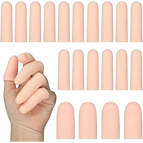 20Pcs Gel Finger Cots Thumb Protector, Silicone Finger Sleeves Cover Protection for Finger Tips, Finger Gloves Caps Finger Protectors for Wounds Hand Eczema, Finger Arthritis, Finger Cracking (Nude) Cover