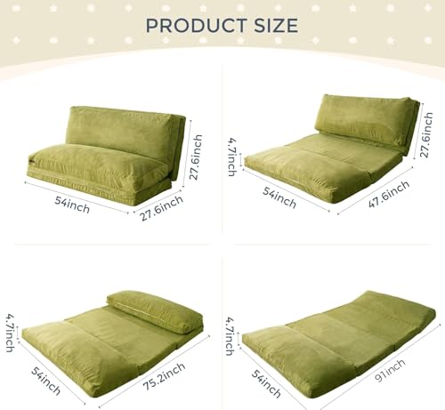 Image of MAXYOYO Folding Sofa Bed, Extra Thick and Long Floor Sofa Convertible Chair with Washable Cover, Floor Couch Lounge Bean Bag Bed for Living Room, Green, 54x91 Inch