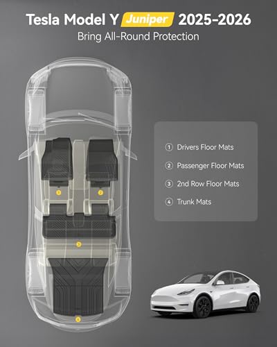 Image of 3W Tesla Model Y Juniper Floor Mats 5PCS (Not for Standard) Lumedge TPE | Rear Cargo Liner, Custom Fit 2025 2026 Model Y Accessories, TPE All Weather Non-Slip, Black, Over 10 Years Lifespan