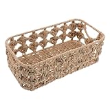 HOOTNEE Cesta Organizadora Tejida a Mano Pequeña Rectangular Color Marrón Contenedor Decorativo para Escritorio Baño o Cocina Caja de Almacenamiento para Snacks y Cuidado Piel Cesta