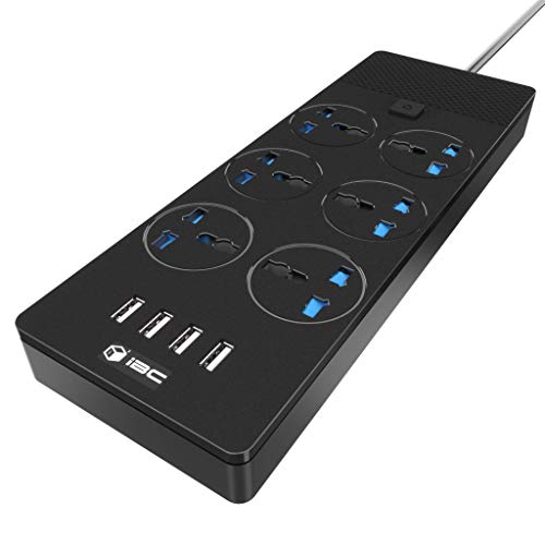 iBlockCube® Universal Power Strips Extension Lead Outlets, All in one Wall Plug Adapter with 4 (2.1A) USB Hub & 6 Gang Smart Electrical Sockets, Surge Protection UK Plug Cable Cord for Home Office