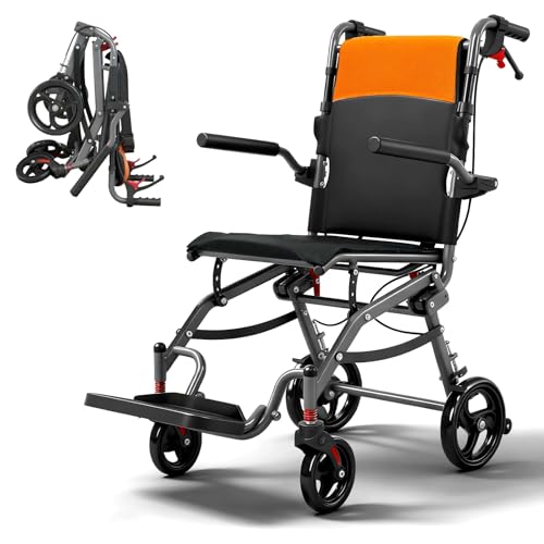 SOFTFISH 19lbs Transport Wheelchair Lightweight Foldable, Wheelchairs for Adults with