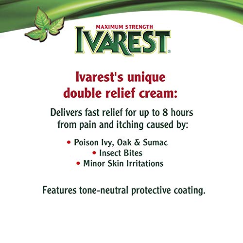 Image of Ivarest Poison Ivy Itch Cream, 2 Ounces, Poison Ivy Cream, Max Strength-Poison-Ivy Relief, Poison-Ivy Treatment, Poison-Oak, Insect Bite Relief,Fast-Acting Itch-Relief,Anti-Itch,Medicated (Pack of 2)
