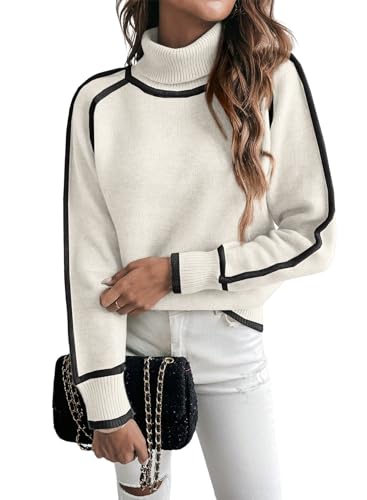 EVALESS Fall Sweaters for Women Trendy 2025 Cute Cozy Turtleneck Long Sleeve Colorblock Knitted Pullover Tops
