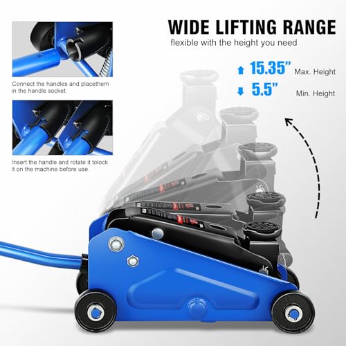 Image of DNA Motoring Low Profile Hydraulic Trolley Service /Floor Jack, 1.5 Ton (3000 lbs) Capacity, Lifting Range 5.5 inch-15.35 inch,Blue, TOOLS-00675-BL