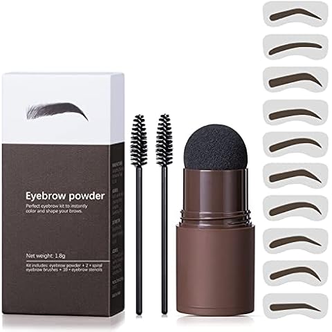 Swiftalyn Eyebrow Stamp One Step Eyebrow Powder Stamp Makeup Tool Kit With 10 Styles Reusable Eyebrow Stencils 2 Eyebrow Pen Brushes Waterproof Long Lasting (Dark Brown) Cover
