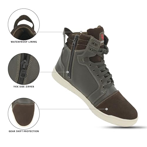 Leather Motorcycle Boots Men - Anti-slip Sole, Ankle Guard, Cow Milled Grain Leather, Black Motorcycle Boots Men2