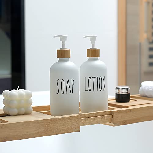 Momeemo White Soap Dispenser Bathroom Set, Bathroom Soap Dispenser Set With Glass Soap Dispenser, Bamboo Pumps & Tray. Soap And Lotion Dispenser Set Suitable For Bathroom Accessories Decor. (White) #TOP4