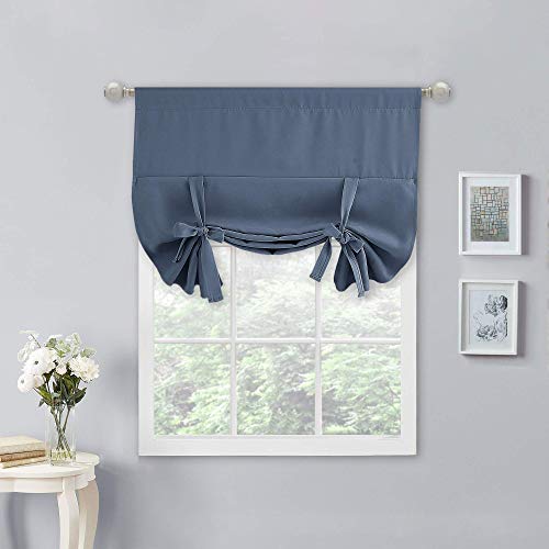 NICETOWN Fashion Thermal Insulated Blackout Curtains, Adjustable Tie Up Neutral Style Curtain for Living Room/Bedroom Window/Thanksgiving (Stone Blue,