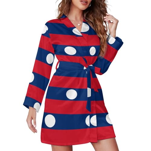 Lao Laos Flag Fashion Mini Womens Robe With Belt Soft Nightgown Long Sleeve Bathrobe Loungewear S