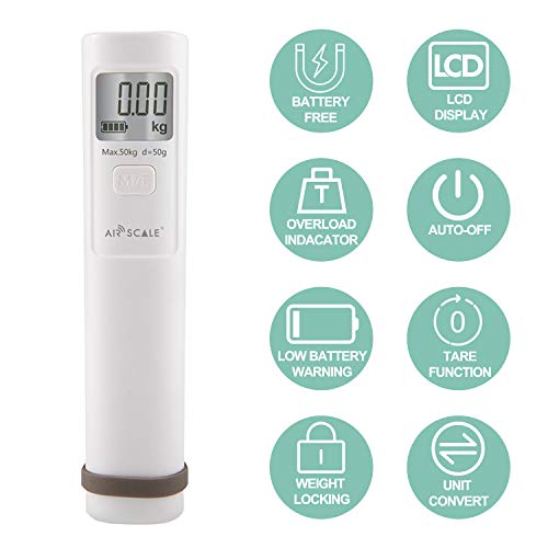 Airscale Luggage Scale Battery-Free No Battery Required Dynamo Baggage Weighing Scale 110Lbs/50Kg Handheld Digital Suitcase Portable Scale For Travelling Environmental Friendly #TOP2