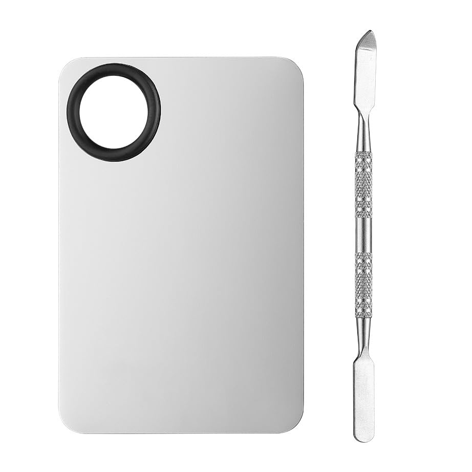 Stainless Steel Makeup Palette with Spatula，Cosmetic Mixing Palette for Foundation, Concealer & Nail Art, Professional Beauty Artist Tool for Makeup Mixing & Application image 4