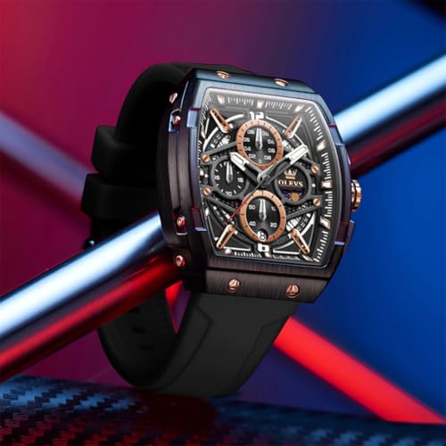 Image of OLEVS Men Watches Business Dress Chronograph Big Square Quartz Analog Male Watch Silicone Strap Waterproof Date Gift Mens Wrsit Watch Silver