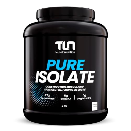 PURE ISOLATE | Isolat de Protéines en Poudre | Jusqu’à 90% de Protéines | Riche en BCAA et Glutamine | Proteine Musculation Rapide | Texture Onctueuse Goût Vanille | Pauvre en Lactose | 2KG | TLN