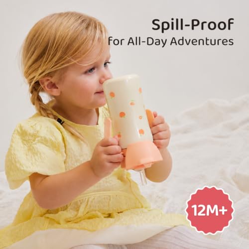 Image of GROSMIMI Stainless Steel Baby Straw Cup, Spill-Proof, 12M+, 6oz (Peach)