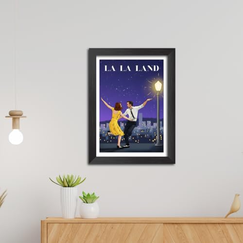 Image of TenorArts La La Land Poster Hollywood Movie Posters Vector Art Photo Frame Painting With Dark Wooden Texture (12inches x 9inches)