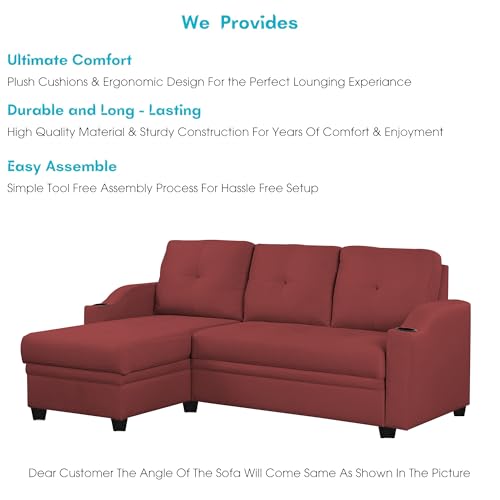 Image of Casaliving Ravonna LHS 4 Seater L Shape Corner Sofa Cum Bed for Living Room (Maroon Fabric) Premium Fabric Sofa