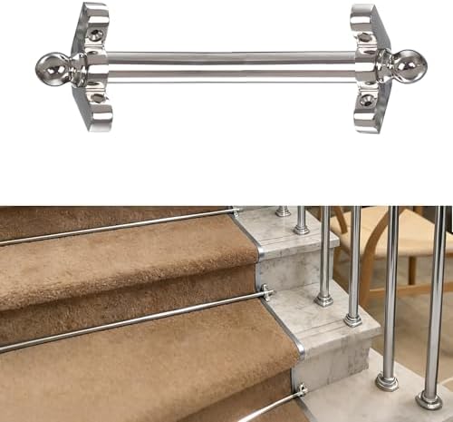 Stair Carpet Runner Rod Set - 10 Pcs Silver Treads with Round Finials & Tubular Brackets, Easy Install for 28-50 Inch Stairs, Secure Your Carpeting (36 Inch)