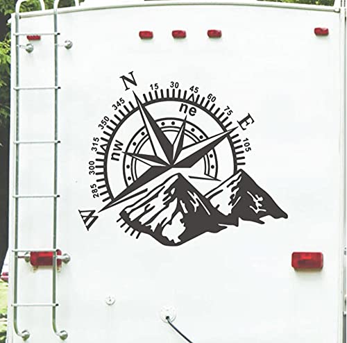 Gran brújula de montaña, camping, autocaravana, pegatina, tiempo de aventura, explorar, autocaravana, coche, camión, pegatinas, vinilo, decoración, 68 cm de ancho x 56 cm de alto