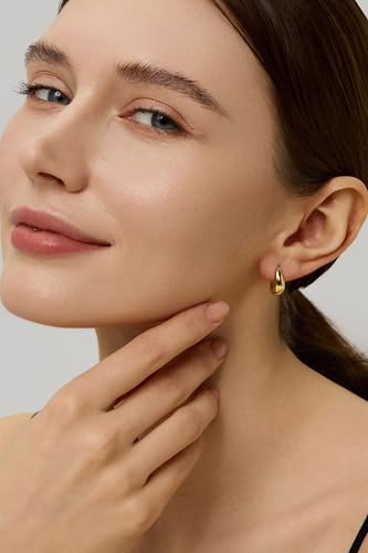 14K Gold Filled Hoop Earrings,925 Sterling Silver Huggie Earrings Hoops Earrings Trendy Chunky CZ Pin Earrings Jewelry Gifts for Women4