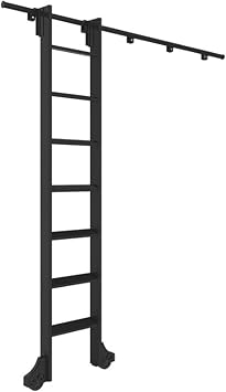 Rolling Library Ladder Hardware Kit, Sliding Ladder Library Full Set Hardware Rolling Track with Floor Roller Wheels, Black Steel Round Tube Mobile Ladder Tracks3.3ft- 20ft No Ladder